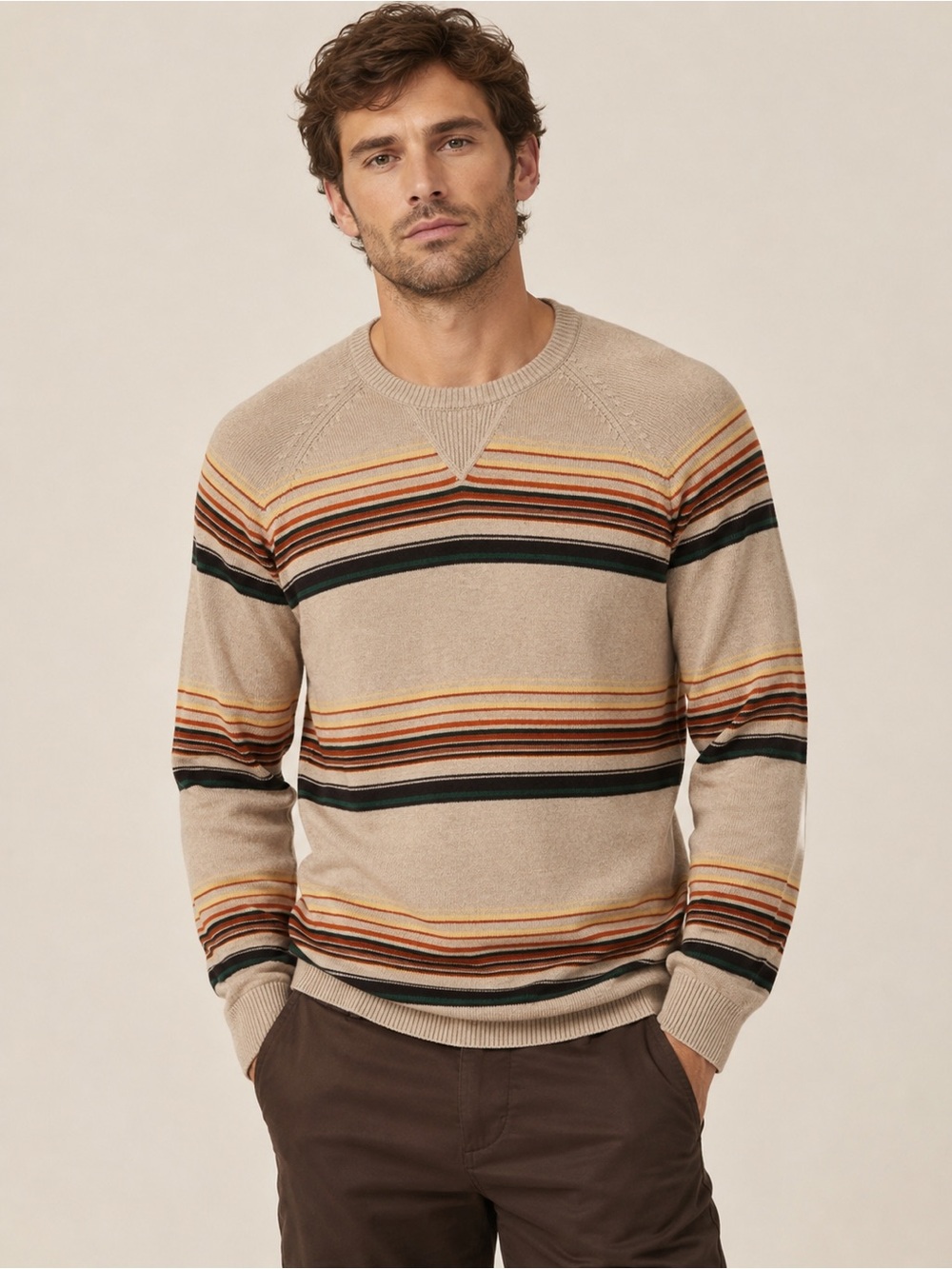 L.L.Bean Cotton Cashmere Blend Striped Crewneck Sweater Men’s 4XLT XXXXL Tall